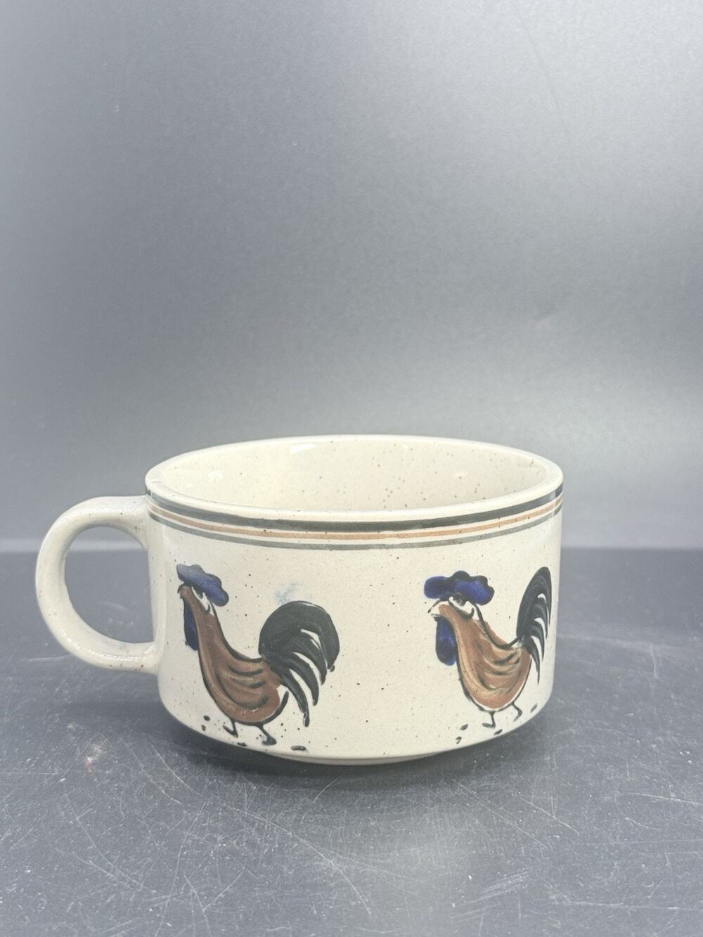 Otagiri Style Rooster Stoneware Soup Mug, Blue and Brown Chicken